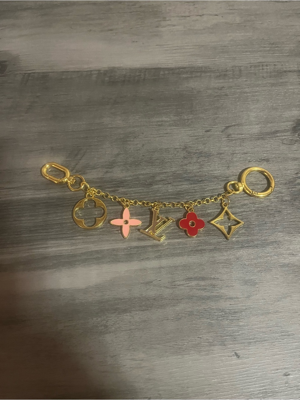 Gold Charm Key Holder with Pink and Red Floral Charms - Picture 2 of 4